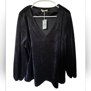 Marine Layer Black Jasmine Velour V-Neck Top Holiday 2022 Size XL NWT